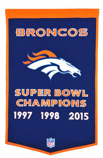 Denver Broncos 3 Time Bowl Champions Pennant Banner Flag