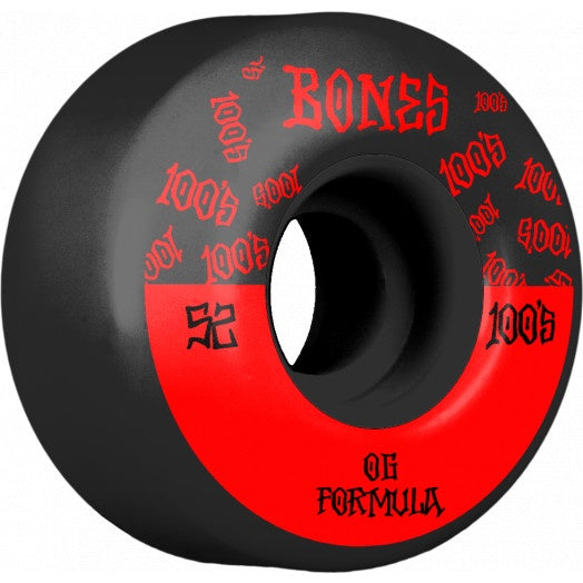 BONES 100’s WHEELS ORIGINAL FORMULA V4 52mm/100A - BLACK/RED